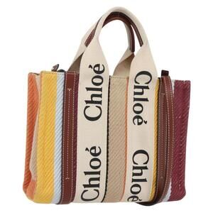 Chloe Woody Hand Bag Canvas Leather 2way Multicolor Silver Auth am10275V